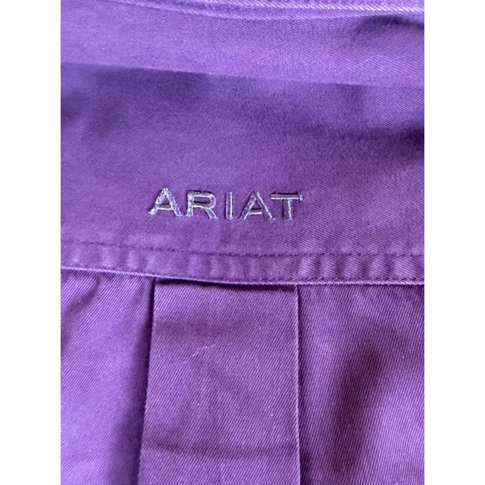 Ariat Mens Long Sleeve Button Down Western Shirt Purple Cotton Twill Medium - Picture 5 of 11